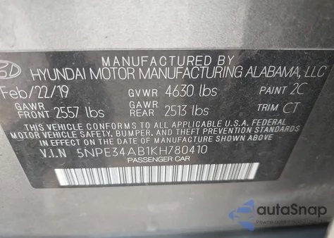 2019 Hyundai Sonata Limited 2.0T from USA, damaged, VIN 5NPE34AB1KH780410